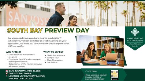 USF South Bay Preview Day, San José City College, Room A108 2100 ...