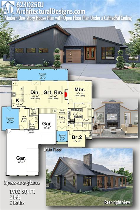 Plan 623025DJ: Modern One-story House Plan with Open Floor Plan Under a ...
