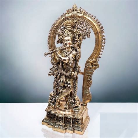 Brass Superfine Krishna Statue Embossed 32 Inch | Budhshiv.com