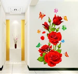 DivineDesigns 51 cm Rose Butterflies Wall Sticker Self Adhesive Sticker ...