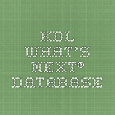 KDL What's Next® Database | Database, Book suggestions, What next