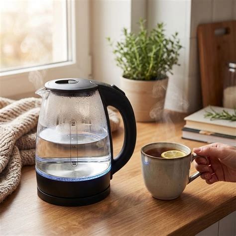 SILVERA Electric Glass Kettle | Borosilicate Glass Body with Blue ...