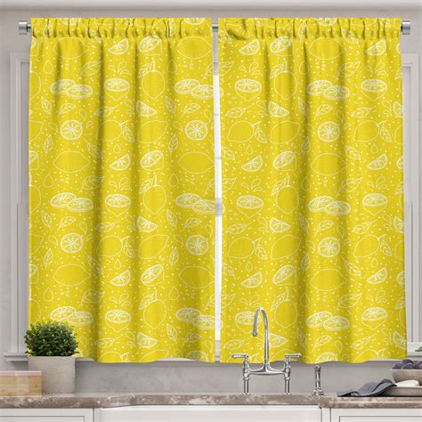Ambesonne Yellow and White Kitchen Curtains, Lemon Design, 55"x39 ...