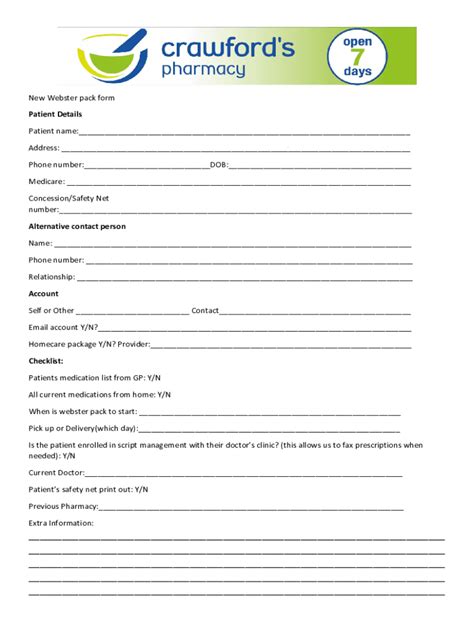 Webster Pack Form - Blank Fillable Template | Fill Out, Print ...