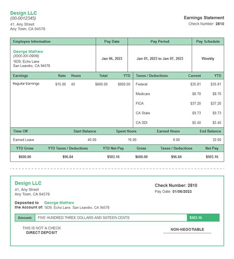 Green Tree Paystub Sample Templates - Free & Easy to Use