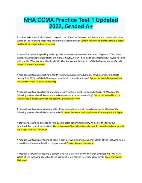 NHA CCMA Practice Test 1 Updated 2022, Graded A+ – Scholarfriends ...