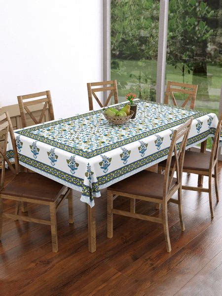 PURE COTTON RAJASTHANI HAND BLOCK PRINT SIX SEATER TABLE CLOTH (BLUE B ...