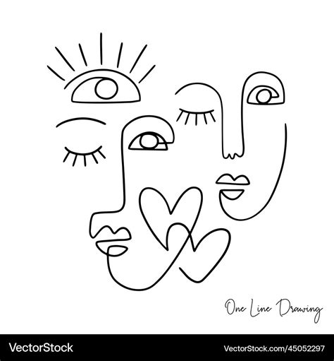One line drawing people faces Royalty Free Vector Image