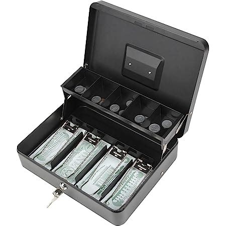 Drofail Locking Large Metal Cash Box with Secure Lock Coin Tray 5 ...