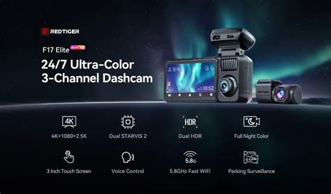 Redtiger F17 Elite 3-Channel 4K+2.5K+1080P 24/7 Ultra-Color Wifi6 Dash ...