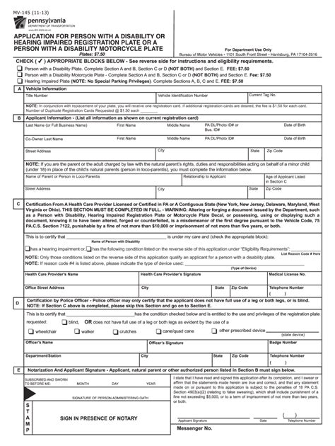 2013 Form PA MV-145 Fill Online, Printable, Fillable, Blank - pdfFiller