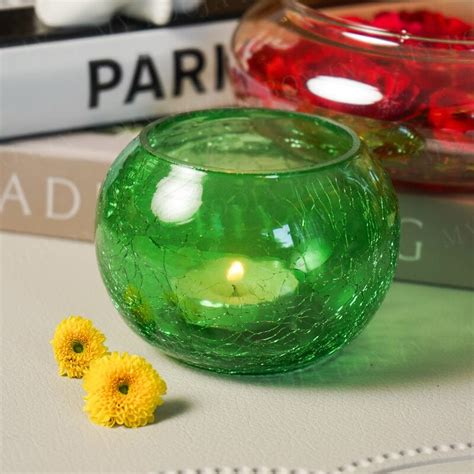 Buy Glass Crackled Candle Holder Green Online in India - Mypoojabox.in