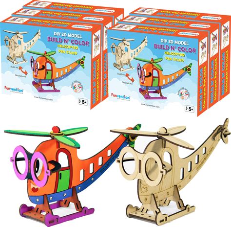 Funvention Helicopter - 3D Coloring Model (Pack of 6) - DIY Desk ...