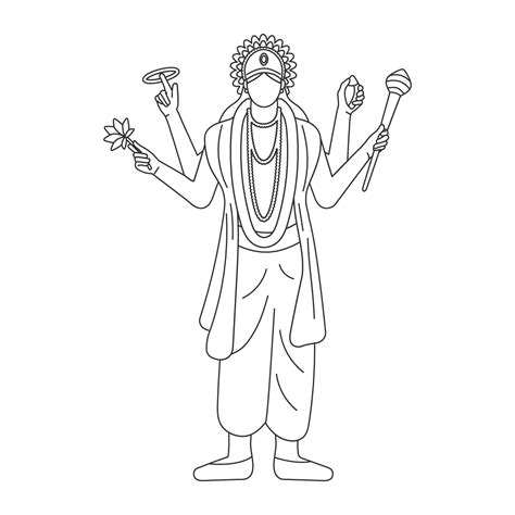 Hindu God Vishnu Black And White