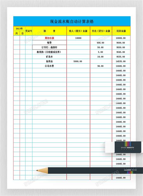 现金流水账自动计算表格下载 - 觅知网