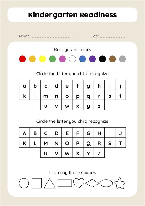 Kindergarten Readiness Activities Printable | Preschool Assessment ...