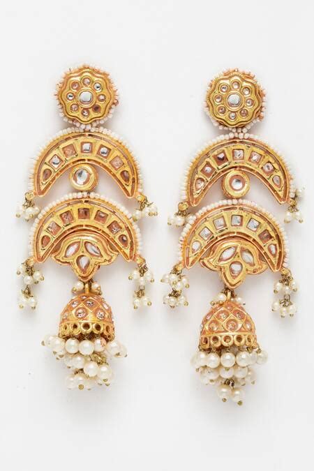 Buy Cream Kundan Embellished Jhumkas by Dugran By Dugristyle Online at ...