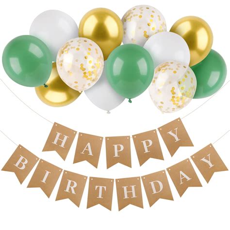 Buy 13pcs Happy Birthday Banner with Balloons Sage Green Birthday ...