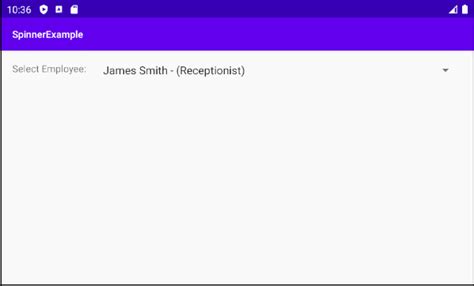 Android Spinner Example 的图像结果