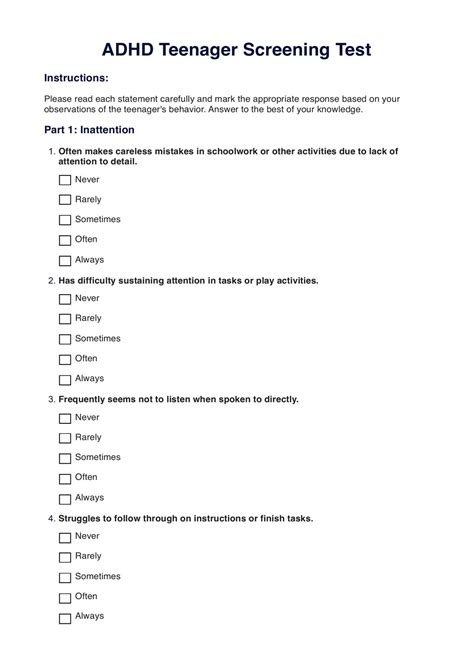 Printable Adhd Test