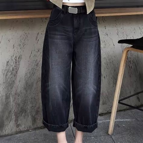 🔥 Autumn's new favorite! black and grey curved-hem jeans: slimming ...