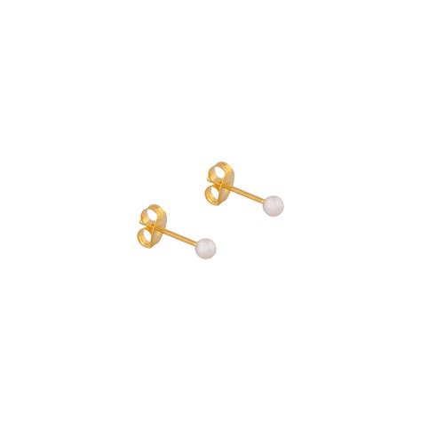 3MM White Pearl 24K Pure Gold Plated Ear Studs | MADE IN USA | Ideal f ...