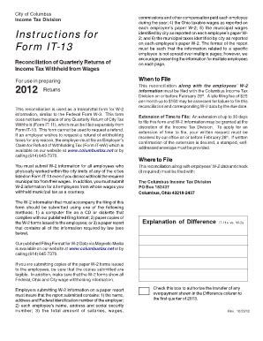 Fillable Online incometax columbus Instructions for Form IT-13 2012 ...