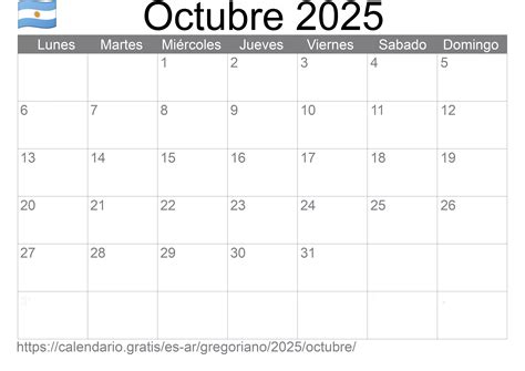 Calendario Octubre 2025 de Argentina en español: Festivos y fase lunar