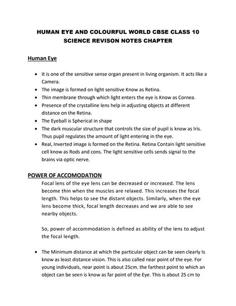 Image result for Science Class 10 Human Eye Notes