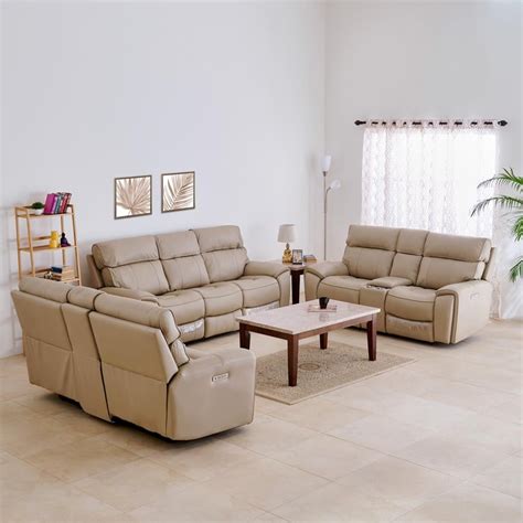 Buy Stockholm Half Leather 3+2+2 Seater Electric Recliner Set - Cream ...
