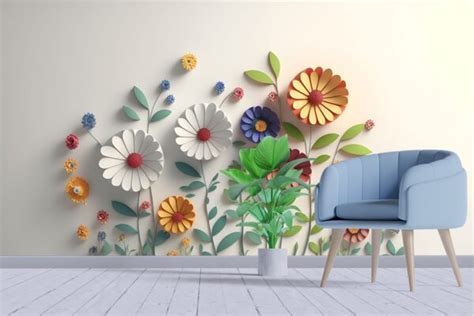 Multi Coloured 3d Flowers wallpaper - Magicdecor®