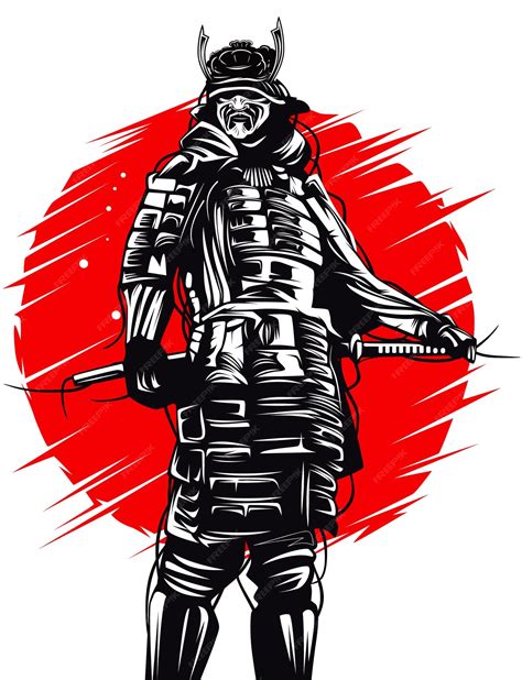 Premium Vector | Detailed Black and White Drawing of a Japanese Samurai ...