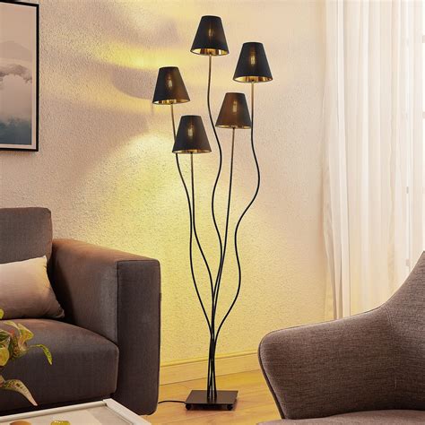 Lindby Komalie floor lamp, five-bulb, black | Lights.ie