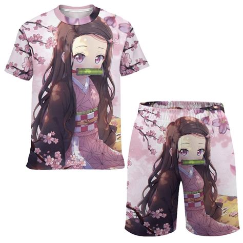 Demon Slayer Nezuko Boys Girls Short Sleeve Mesh T-Shirt And Shorts ...