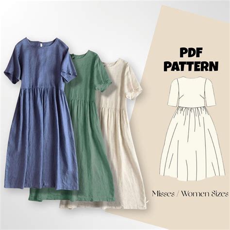 Beginner sewing pattern women linen dress short sleeve girl dress ...