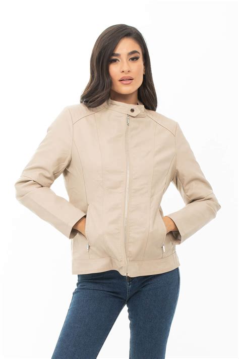 JACKET PLUS SIZE ΔΕΡΜΑΤΙΝΗ ΕΚΡΟΥ