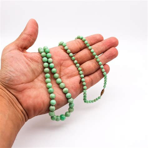 Art Deco 1930 Graduated Beads Necklace with Nephrite Jadeite Jade and ...