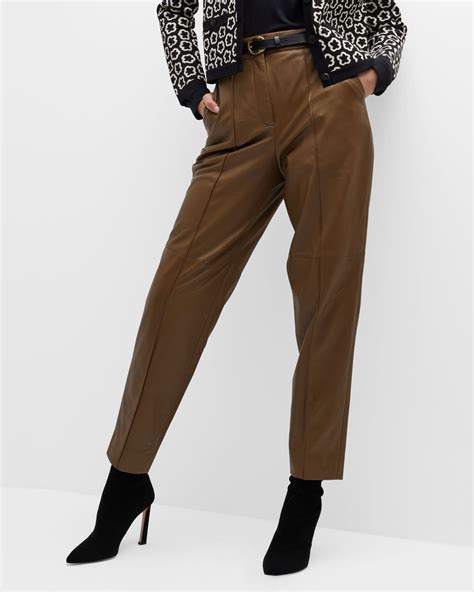 Tory Burch High-Rise Cropped Napa Leather Pants | Neiman Marcus