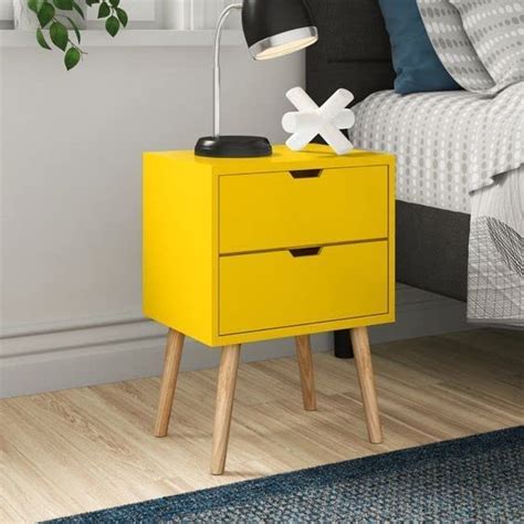 Wu Dtimber Engineered Wood End Table Sturdy Table with 2 Drawer Bedside ...
