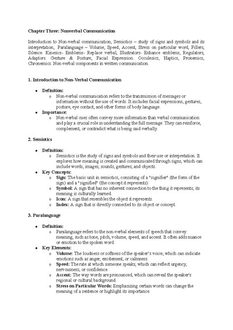 Chapter Three (CIB) - Notes - Chapter Three: Nonverbal Communication ...