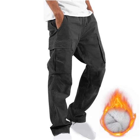 cllios Men's Cargo Pants Trendy Solid Fleece Lined Work Pants Outdoor ...