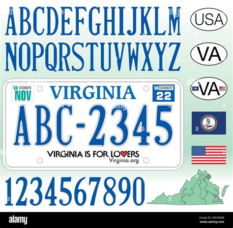 Virginia car license plate pattern, letters, numbers and symbols ...
