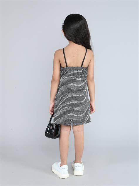 lurex waves sleeveless cross neck A-line party dress- Silver/Black ...