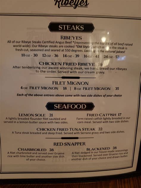 Menu at Sweetie Pie's Ribeyes steakhouse, North Richland Hills