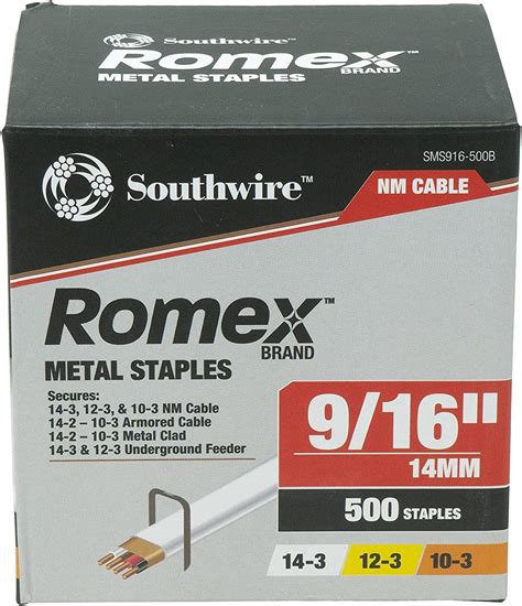 Southwire SMS916-500B; 500 Piece 9/16-inch Romex Metal Staples; Silver ...