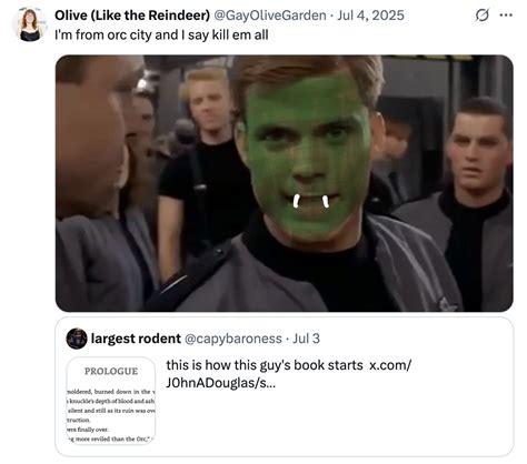 July 4th, 2025 tweet by @GayOliveGarden | Orc City | Know Your Meme
