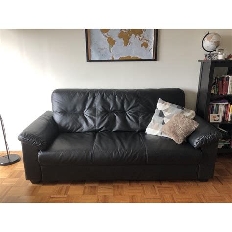 Ikea Knislinge Black Faux Leather Sofa - AptDeco