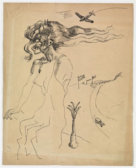 Untitled (Screaming female form with flowing hair, aeroplane and car ...