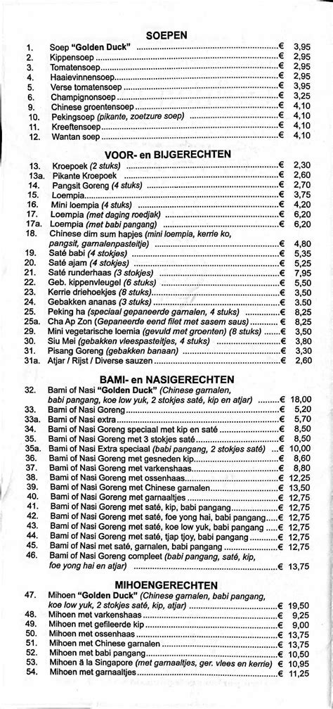 Menukaart — Golden Duck