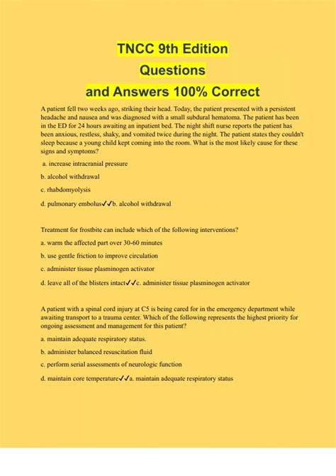 TNCC 9th Edition Questions and Answers 100% Correct - TNCC - Stuvia US